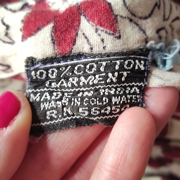 VTG India Cotton Off White Red Floral Block Print Midi Wrap Skirt *XS- Med - Picture 14 of 16